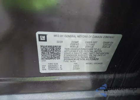 2020 Chevrolet Equinox Awd Lt 1.5L Turbo z USA, uszkodzony, nr VIN 2GNAXUEV5L6172829